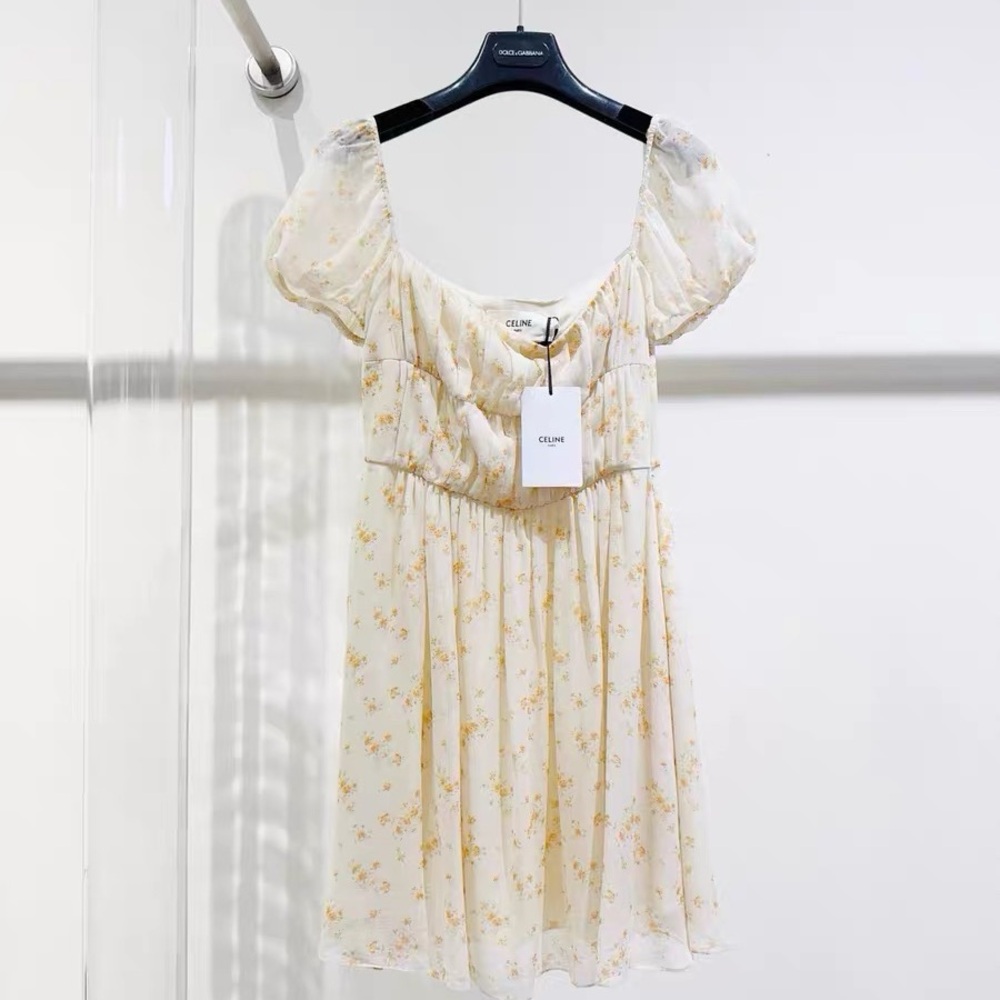 Authentic Celine White and Yellow Floral Garment
